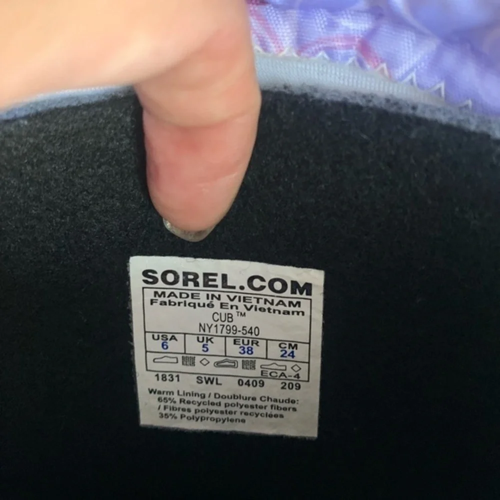 Sorel Cub Bear Winter Waterproof Snow Boots Purple Blue Grey Size 6